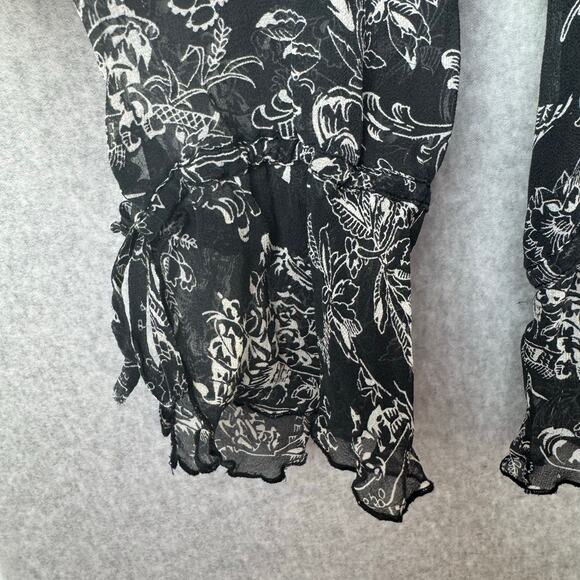 Allison Taylor Silk Blouse Women’s Petite Large Black Ruffle Whimsy Fairy Boho - Picture 4 of 14